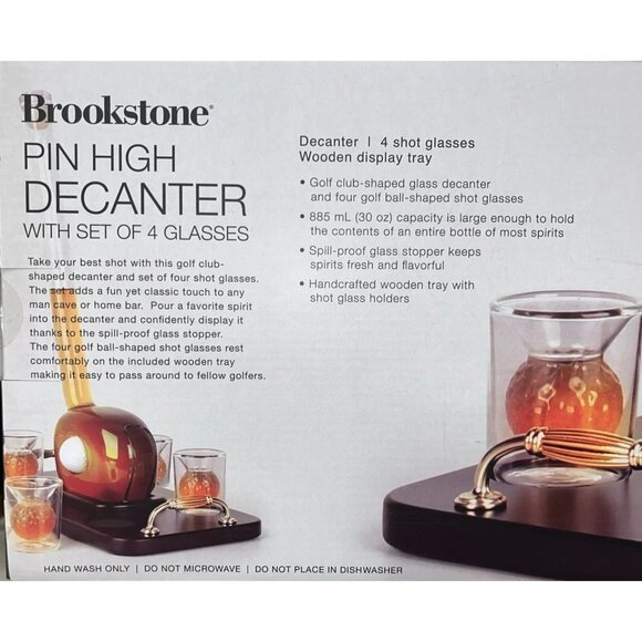 Brookstone Pin High Decanter Set with 4 Shot Glasses & Wooden Tray - New in Box - Picture 6 of 7